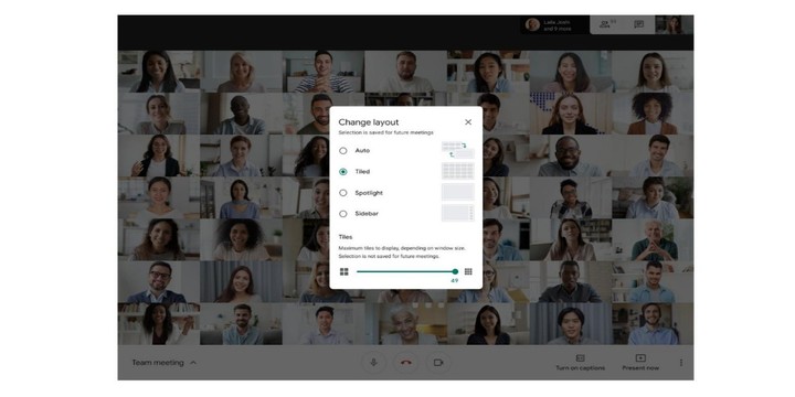 Cambiando la vista de mosaicos en Google Meet